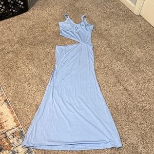 Elegant Blue Cut-Out Maxi Dress